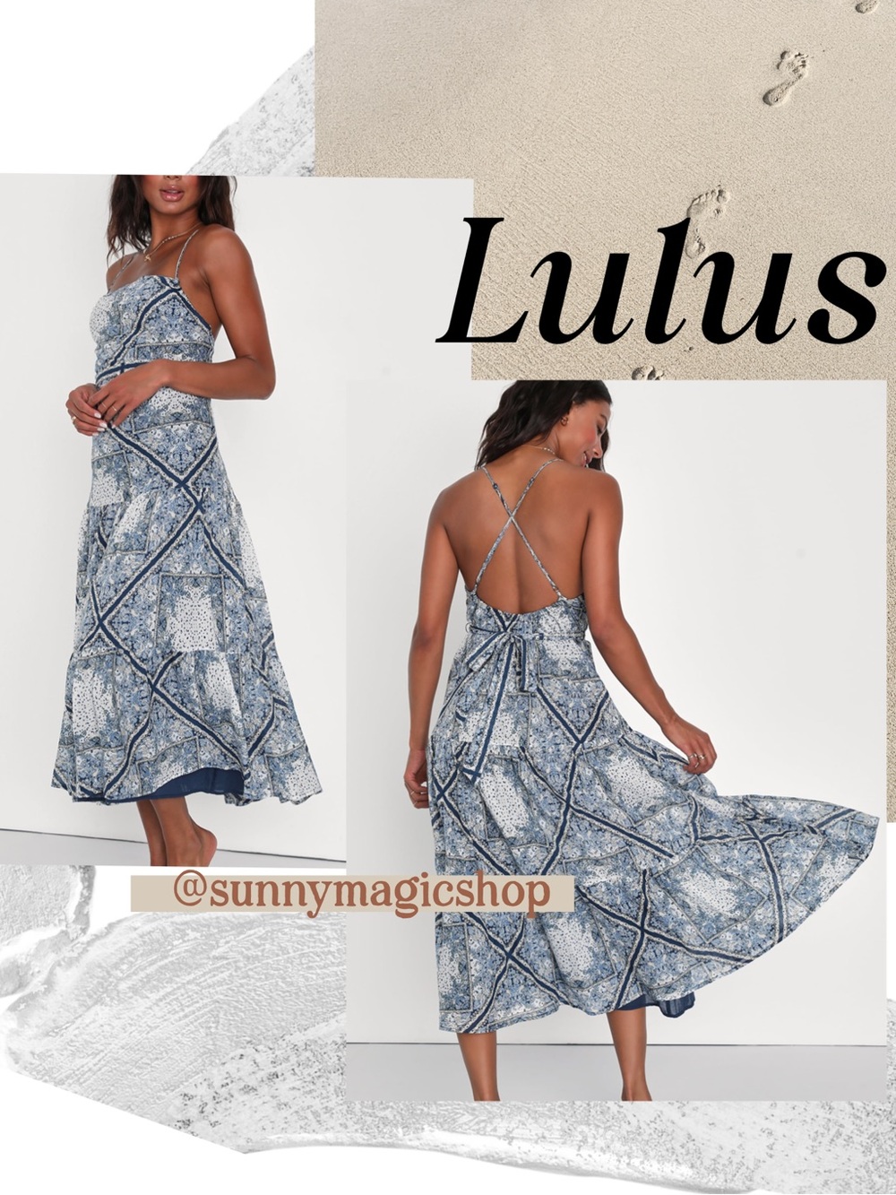 ❤️ 3/50 Lulus Blue Boho Bohemian Strappy Sleeveless Maxi Dress US Medium